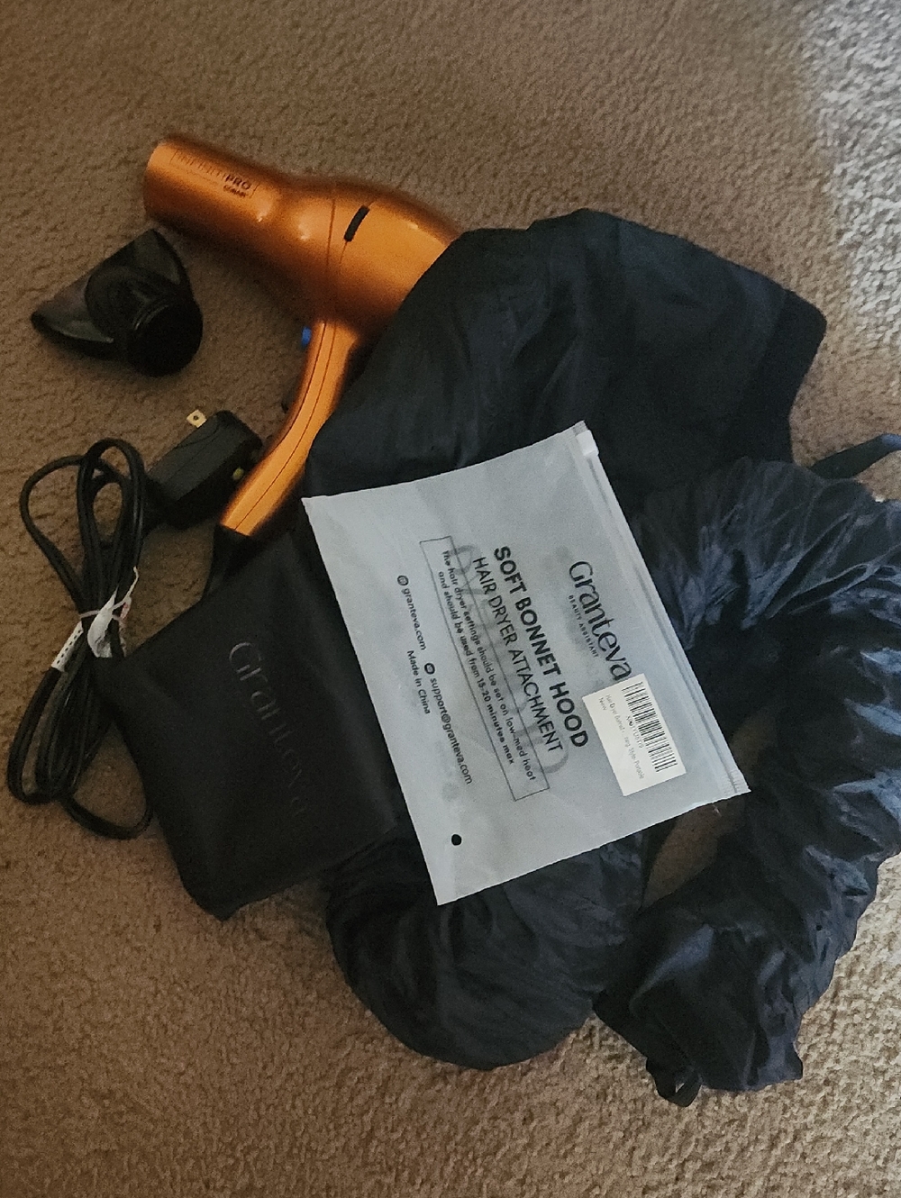 New Without Box...Conair PRO Orange Hair Dryer with Black Bonnet Hood Attachment